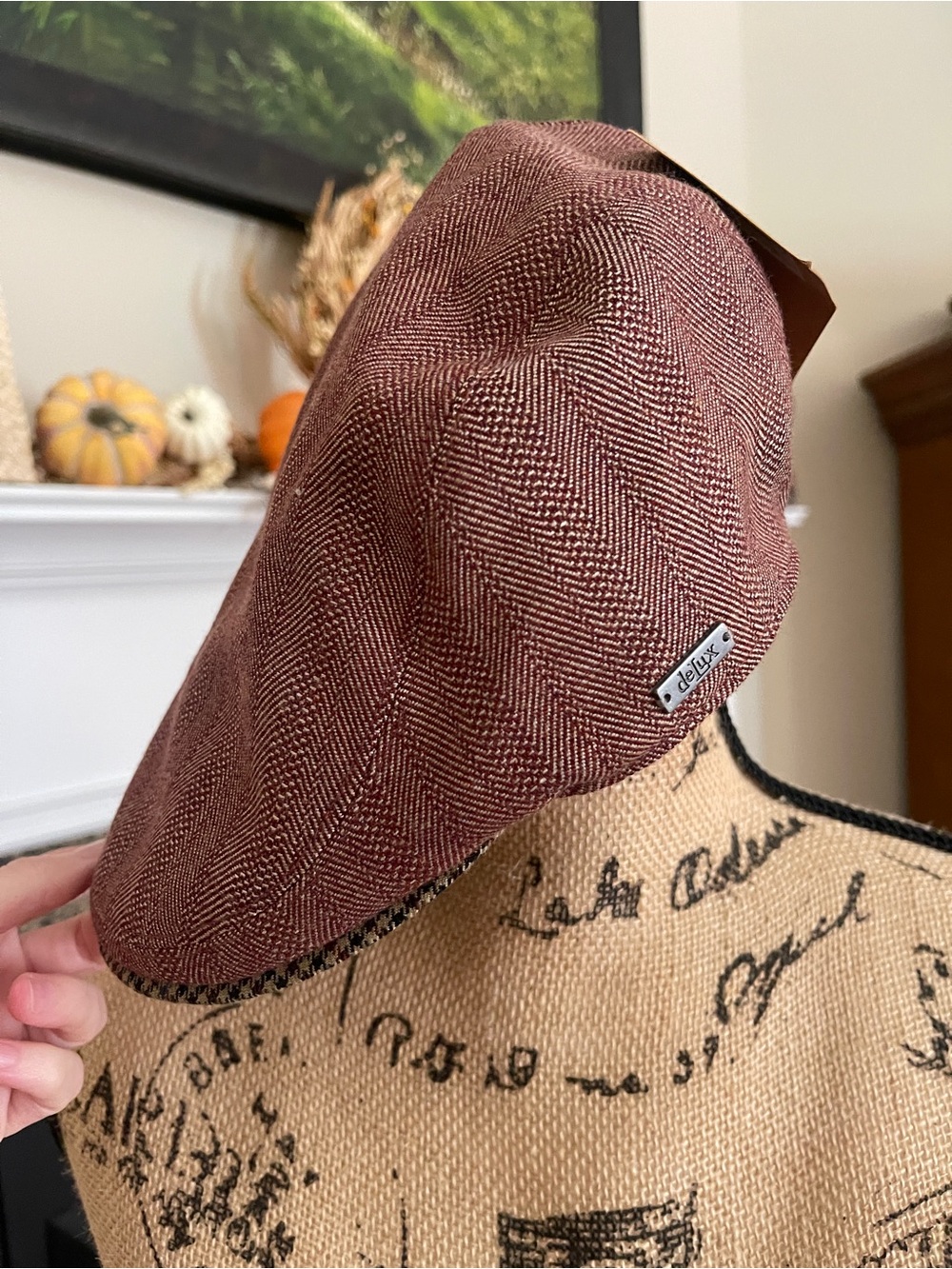 Delux Herringbone Burgundy Plaid Newsboy Flat Baker Boy Fall Cap Hat New Unisex